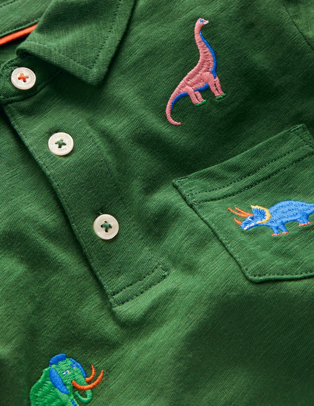 Embroidered Slub Polo Shirt-Prehistoric Animals Embroidery