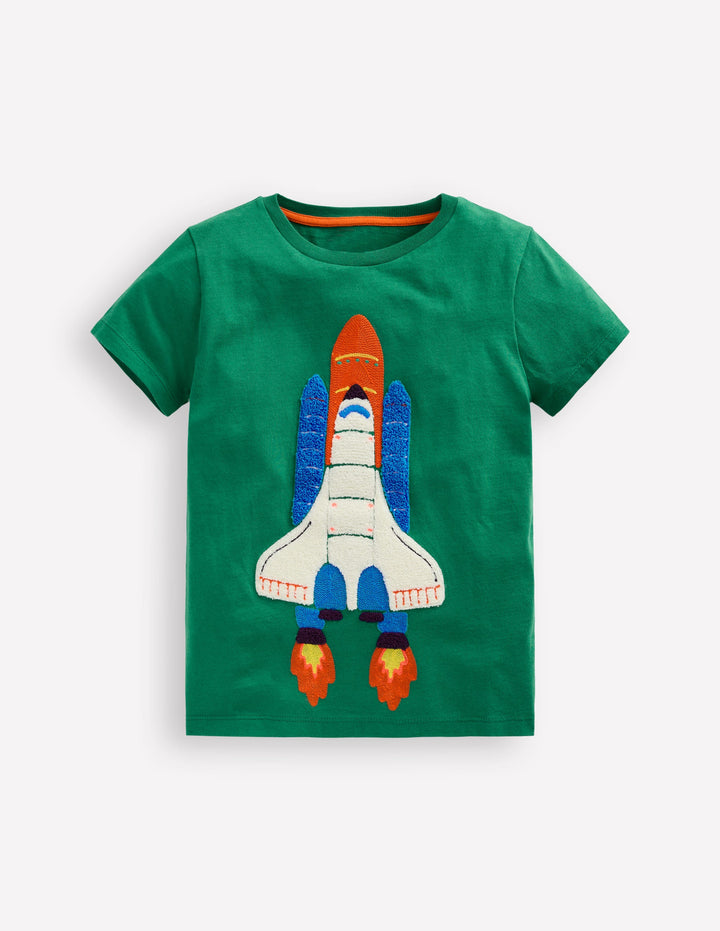Short Sleeve Bouclé T-shirt-Shady Green Rocket