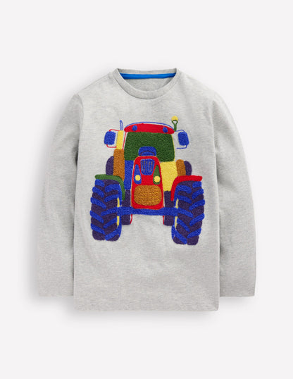 Long Sleeve Bouclé T-shirt-Grey Marl Tractor-1