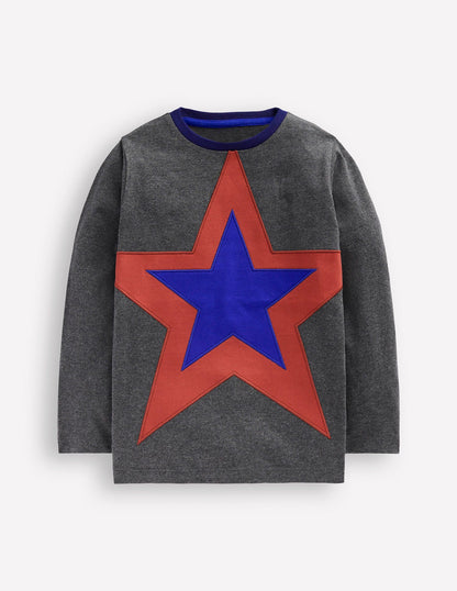 Star Appliqué T-shirt-GREY MARL STAR-2