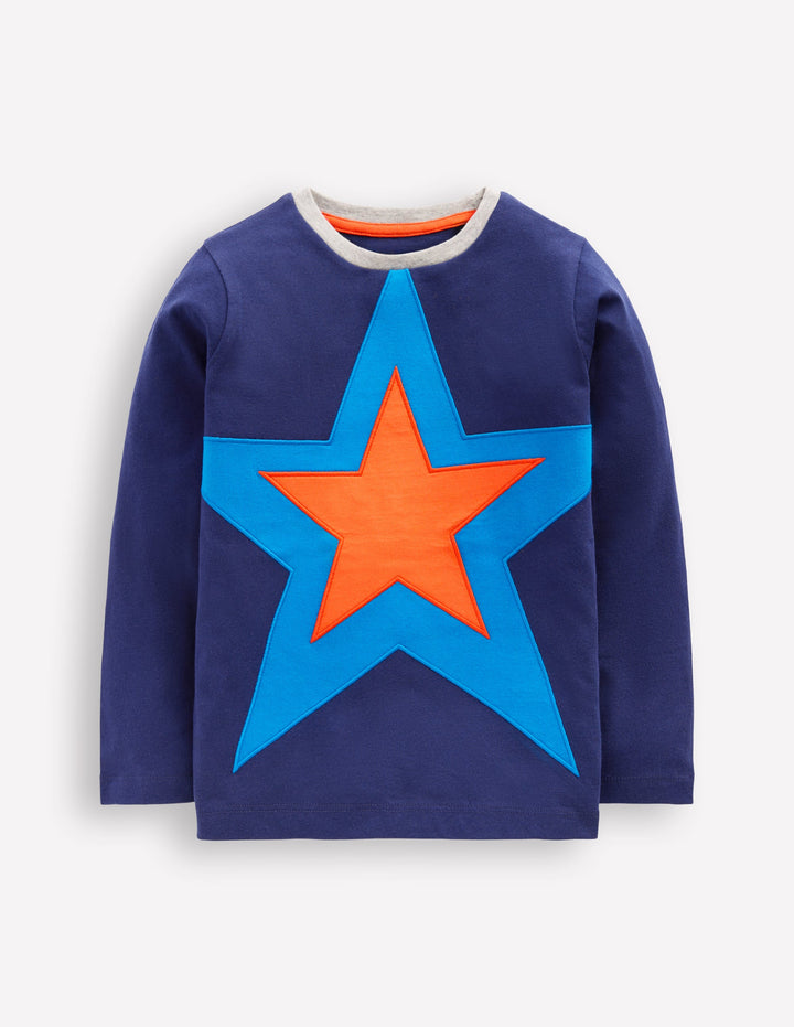 Star Appliqué T-shirt-College Navy Star