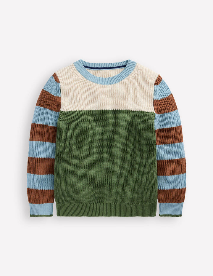 Everyday Cotton Sweater-Ecru Marl/Safari Green