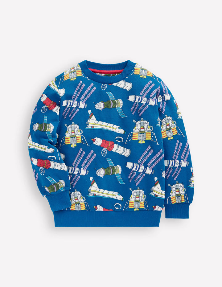 Everyday Printed Sweatshirt-Kingfisher Blue Satellites