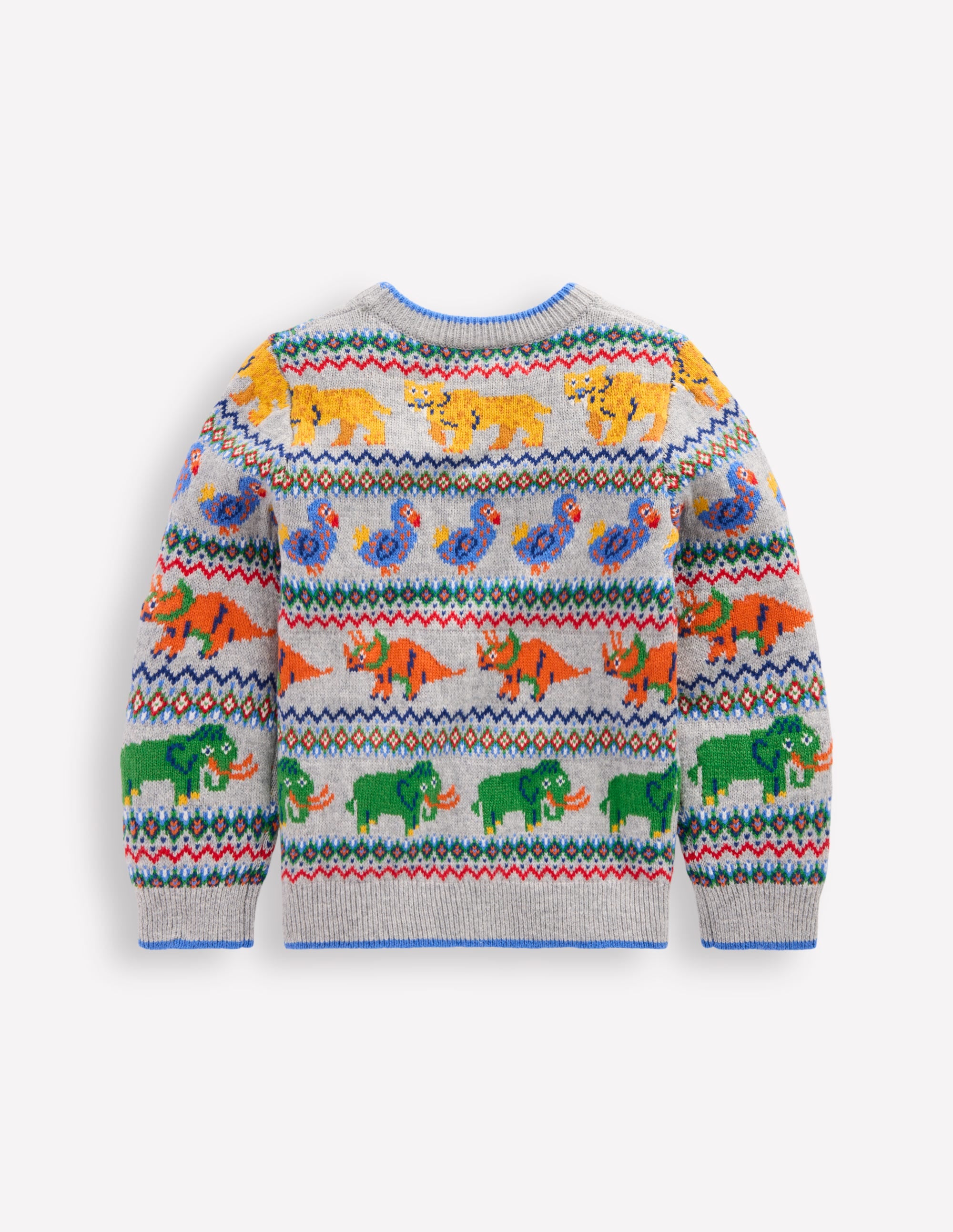 Fair Isle Jumper-Grey Marl Prehistoric Animals - Image 2