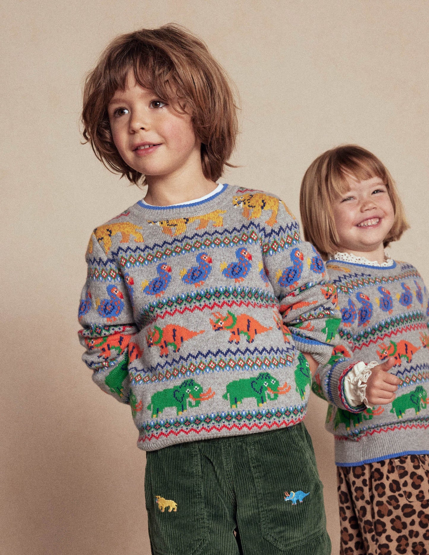 Fair Isle Jumper-Grey Marl Prehistoric Animals