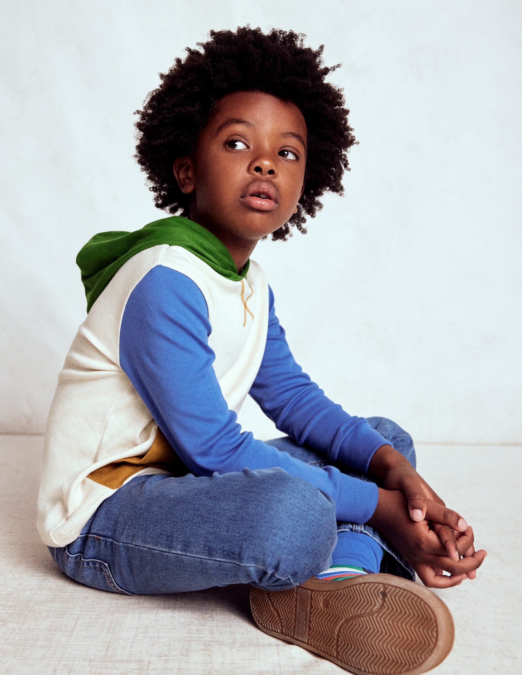 Hooded Mid-weight T-shirt-Oatmeal Marl/ Blue River - Image 2