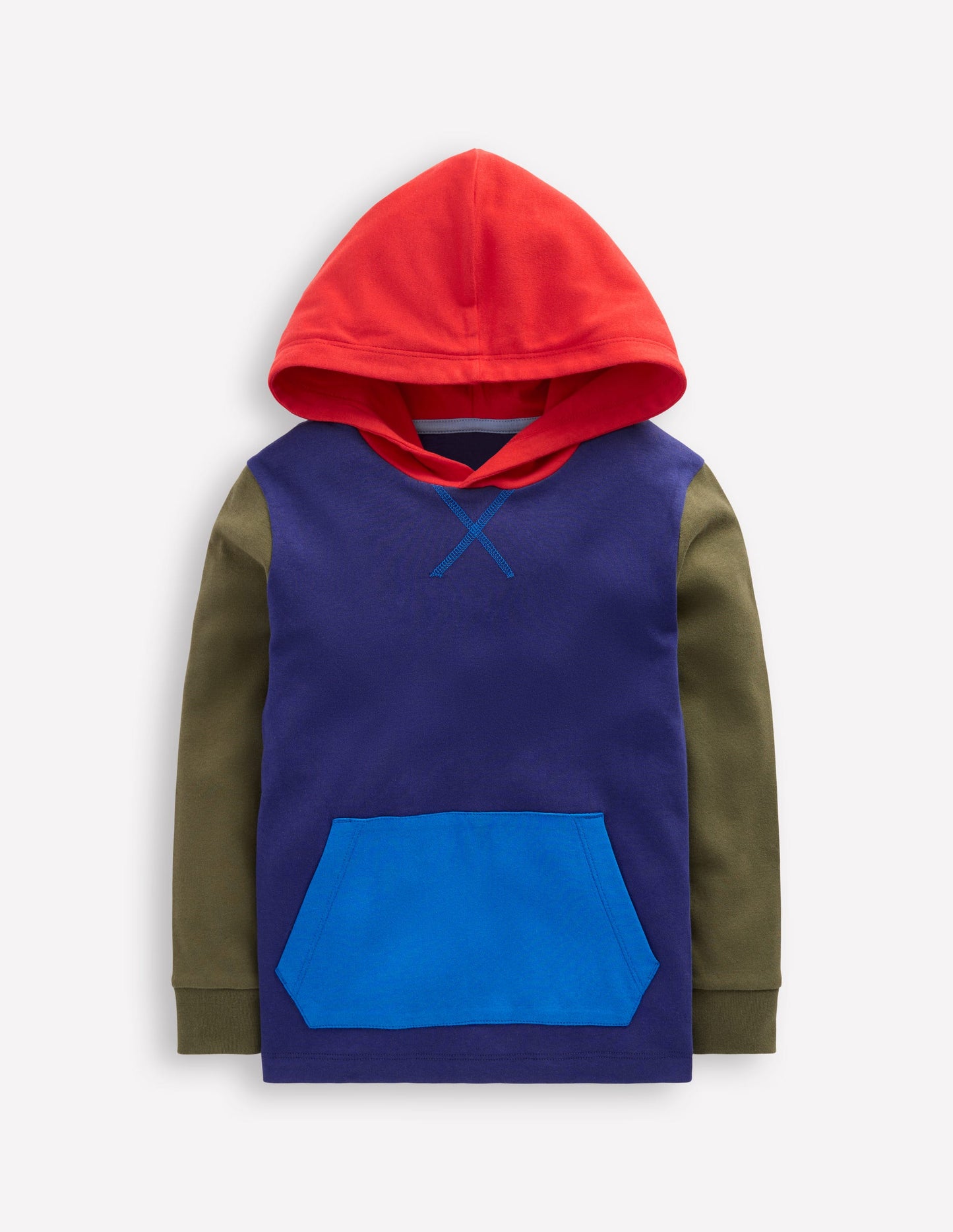 Hooded Mid-weight T-shirt-Starboard Blue/ Woodland Green
