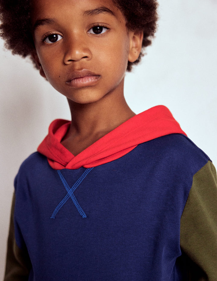 Hooded Mid-weight T-shirt-Starboard Blue/ Woodland Green