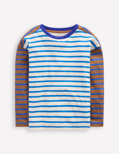 Breton T-shirt-Cognac/ Bright Blue-1