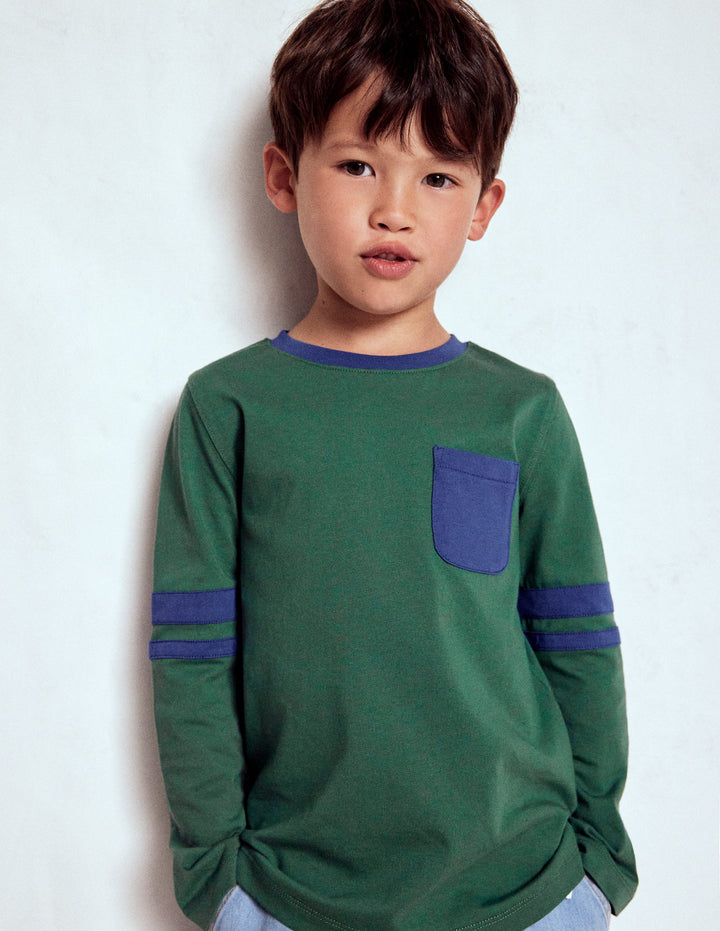 Colour Block T-shirt-Smoke Pine/ Starboard Blue