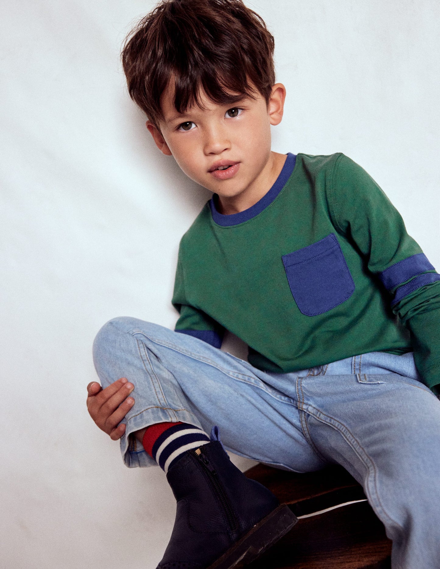 Colour Block T-shirt-Smoke Pine/ Starboard Blue