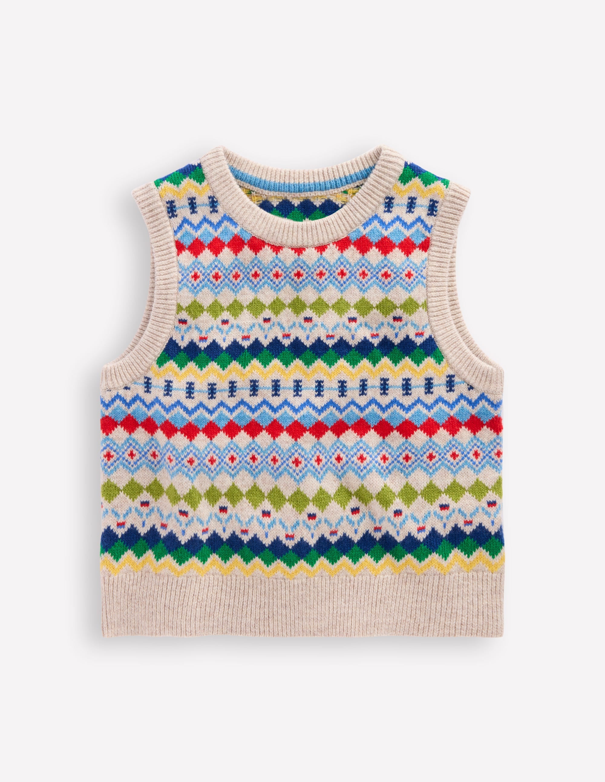 Fair Isle Sweater Vest-Oatmeal Marl Fair Isle - Image 1