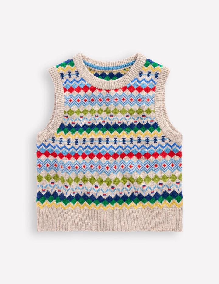 Fair Isle Sweater Vest-Oatmeal Marl Fair Isle