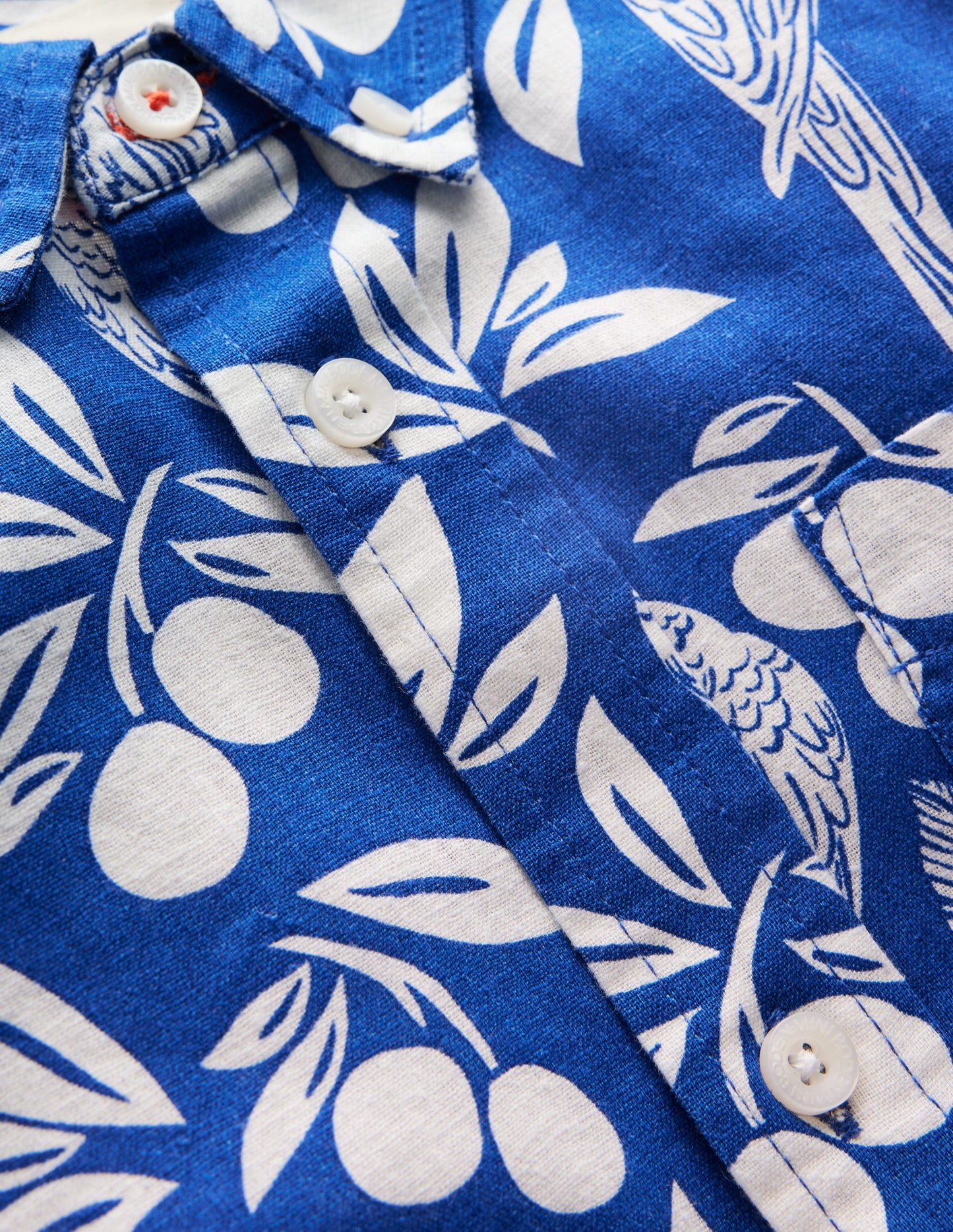 Cotton Linen Shirt-Blue Parrot Palm