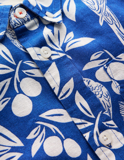 Cotton Linen Shirt-Blue Parrot Palm-7