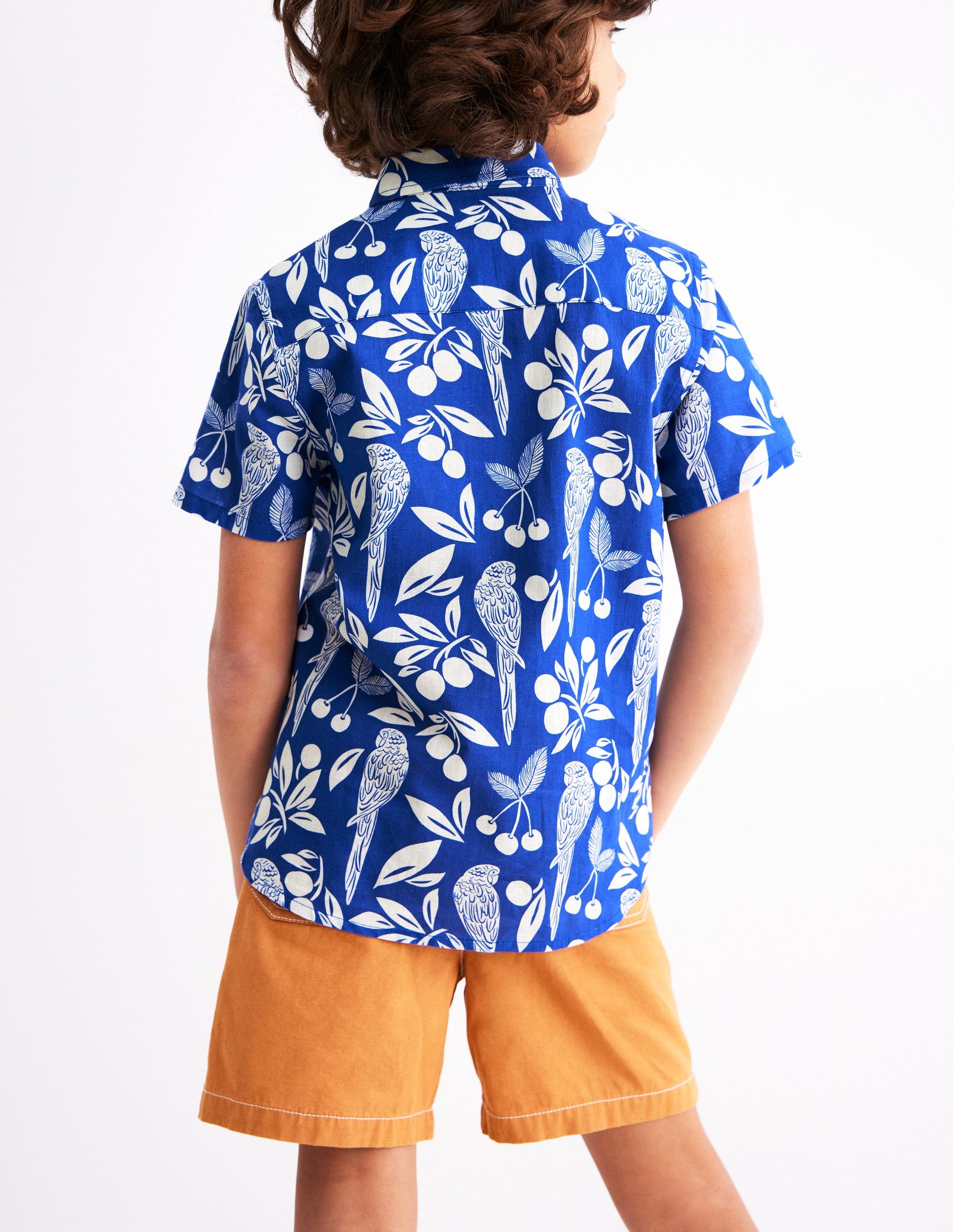 Cotton Linen Shirt-Blue Parrot Palm-3