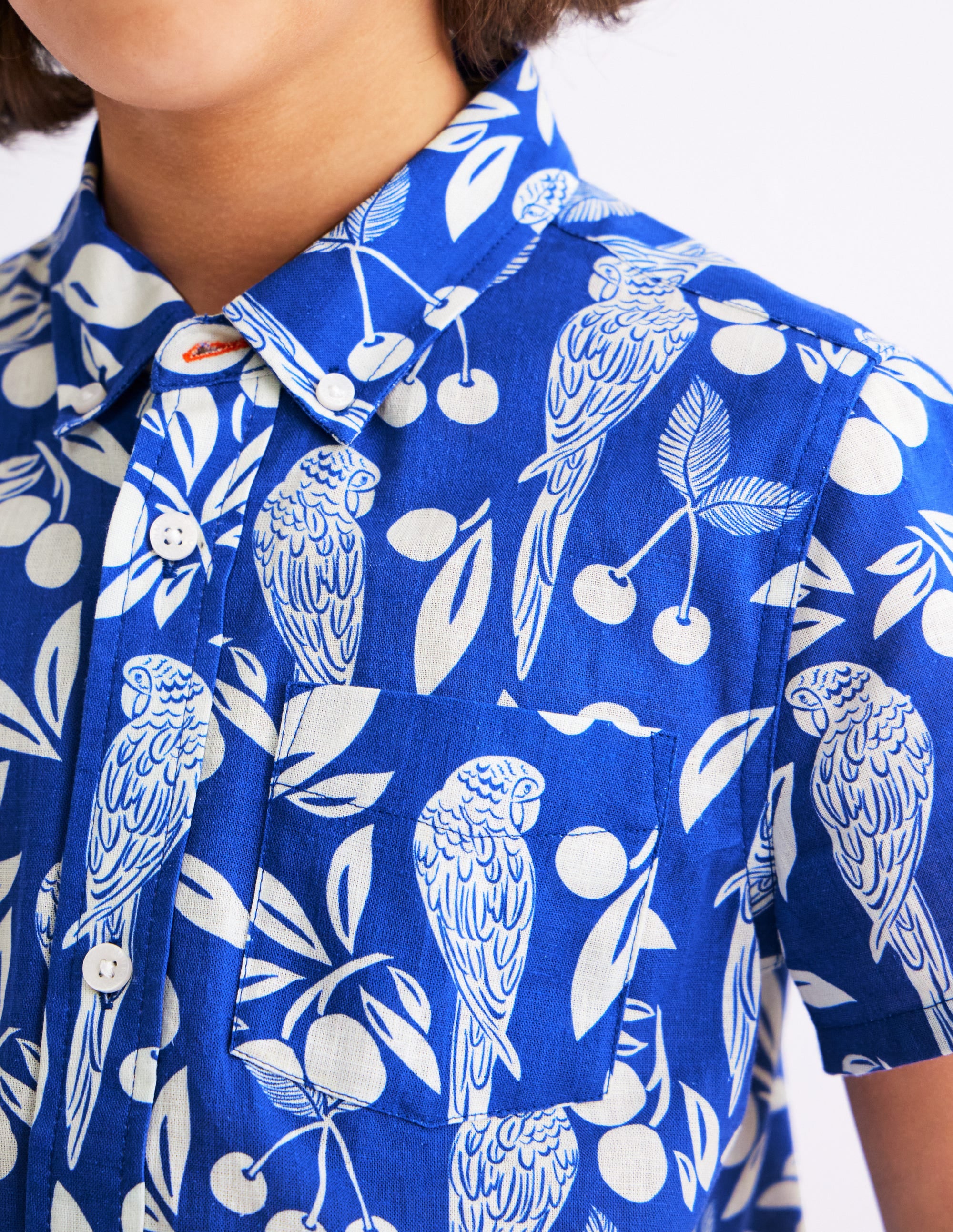Cotton Linen Shirt-Blue Parrot Palm - Image 4