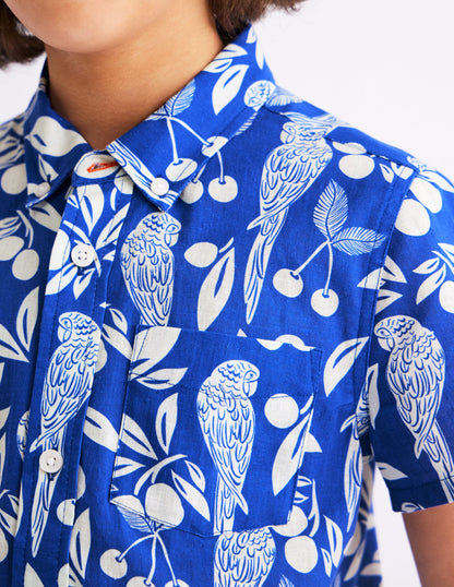 Cotton Linen Shirt-Blue Parrot Palm-4