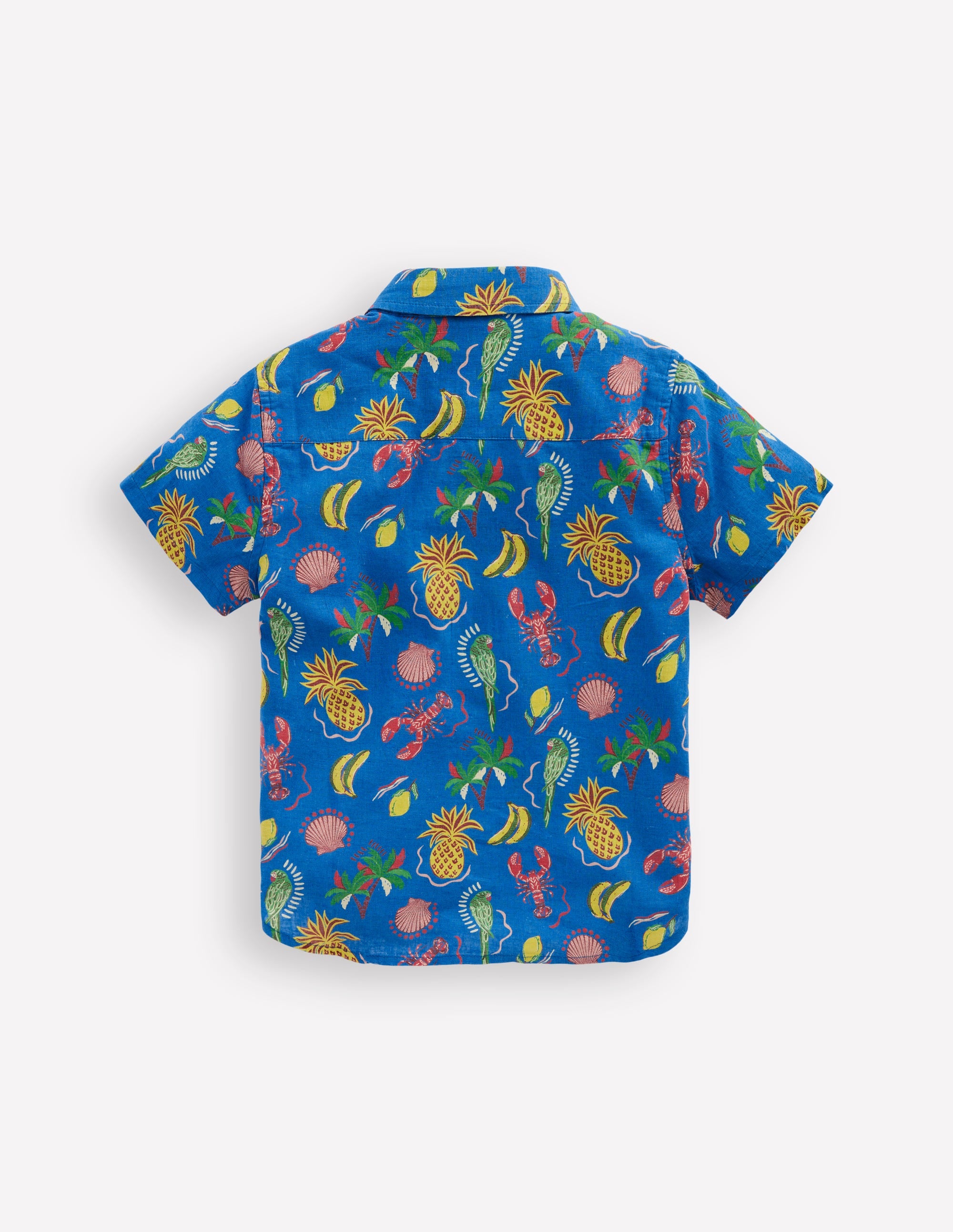 Cotton Linen Shirt-Bright Blue Tropical Print - Image 2