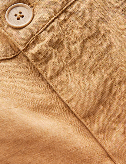 Cotton Linen Shorts-Hazelnut Brown-3