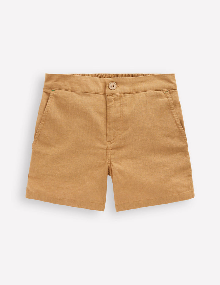 Cotton Linen Shorts-Hazelnut Brown