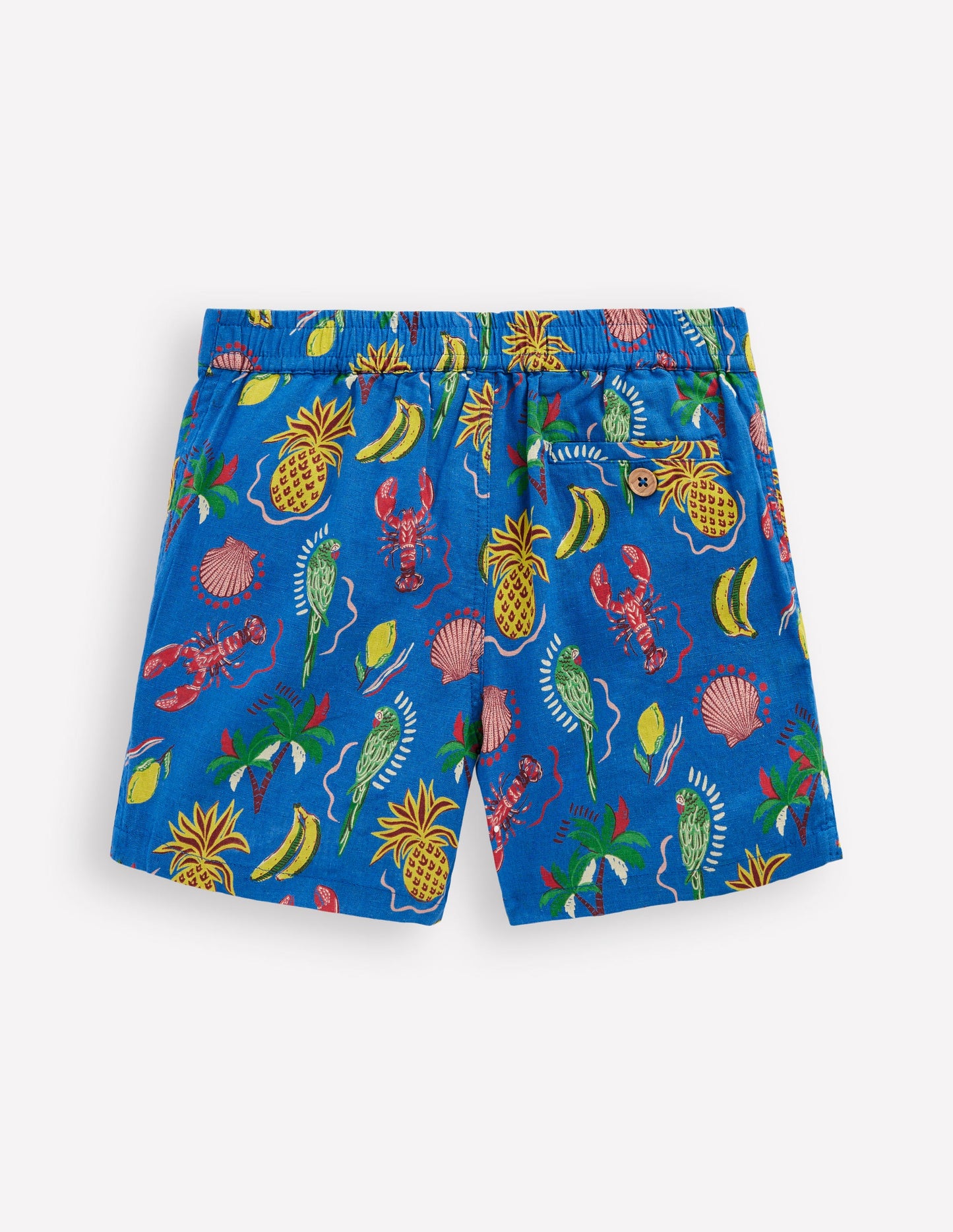 Cotton Linen Shorts-Bright Blue Tropical Tile