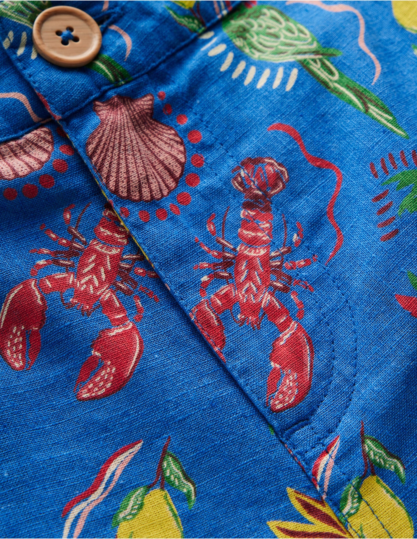 Cotton Linen Shorts-Bright Blue Tropical Tile