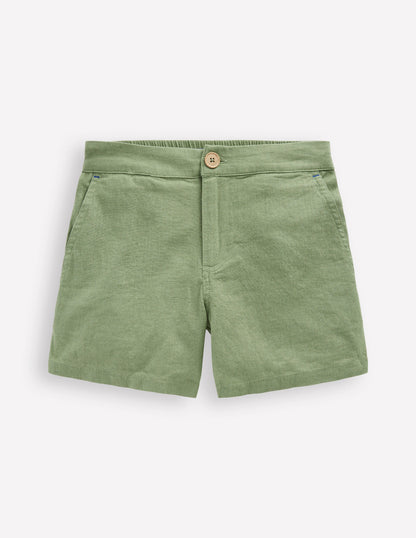 Cotton Linen Shorts-Newt Green-1