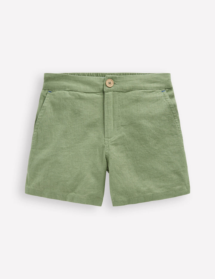 Cotton Linen Shorts-Newt Green