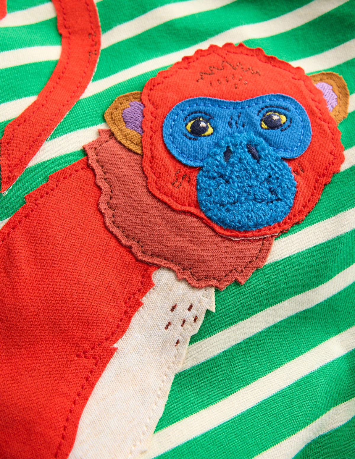 Short Sleeve Appliqué T-shirt-Bright Green Striped Monkeys - Image 3