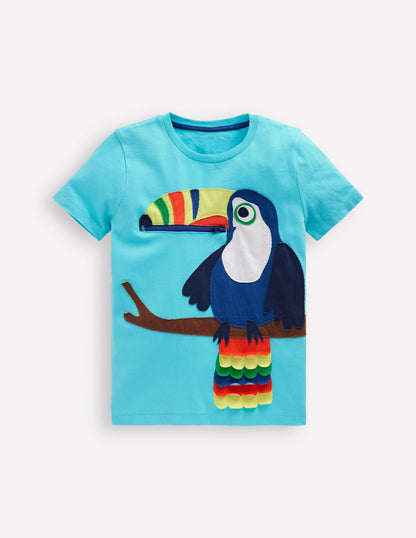 Zip Applique T-shirt-Barbados Beach Toucan-1