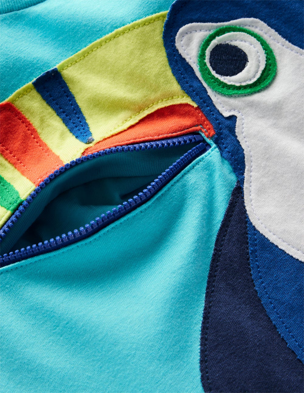 Zip Applique T-shirt-Barbados Beach Toucan