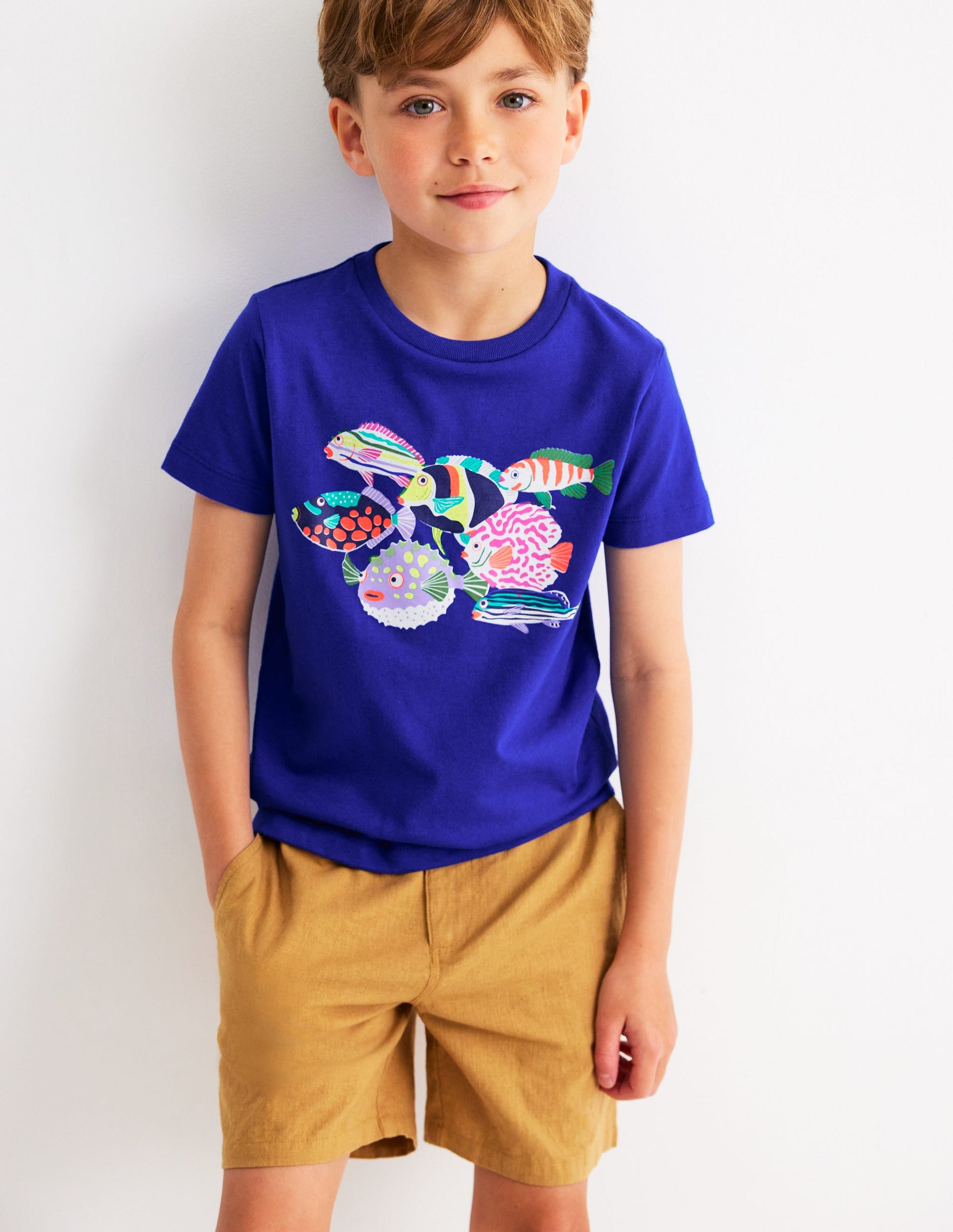 Short Sleeve Riso T-Shirt-Blue Heron Fish-1