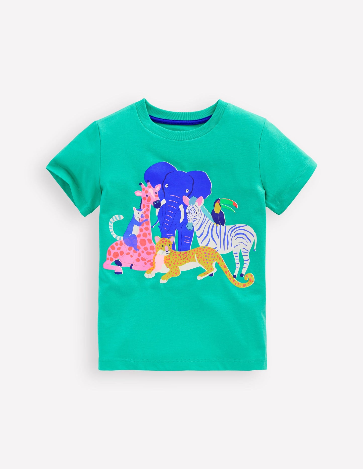 Short Sleeve Riso T-Shirt-Aquamarine Blue Jungle Animals