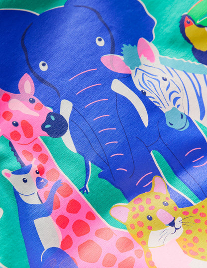 Short Sleeve Riso T-Shirt-Aquamarine Blue Jungle Animals-3