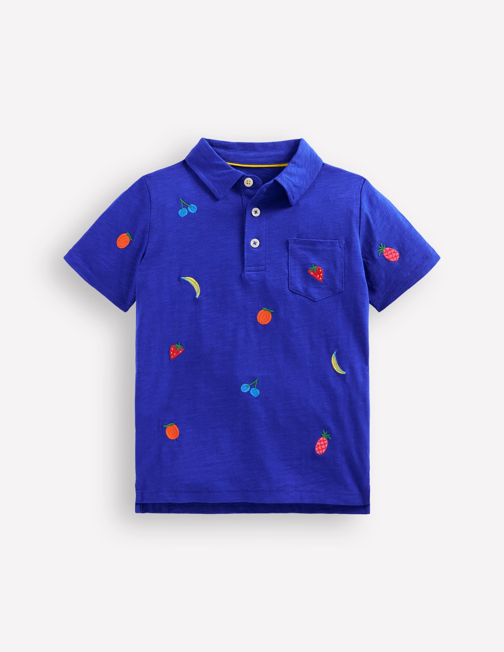 Embroidered Slub Polo Shirt-Fruit Embroidery - Image 1