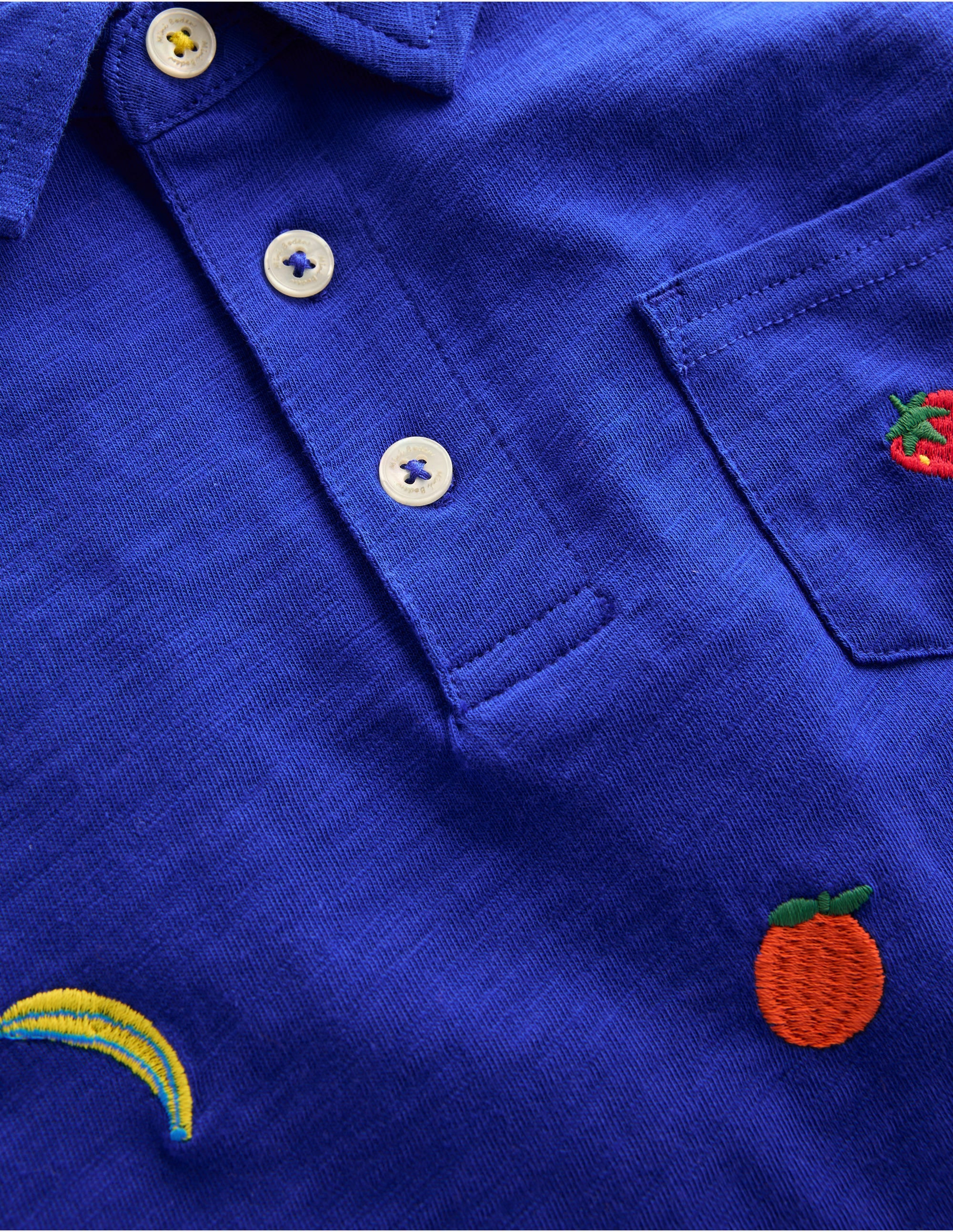 Embroidered Slub Polo Shirt-Fruit Embroidery - Image 3