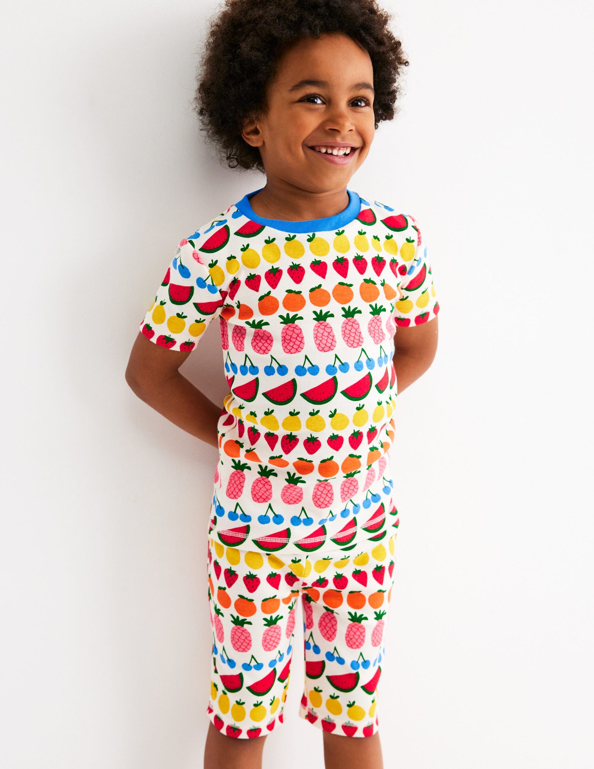 Snug Short John Pajamas-Fruit Stripe-1