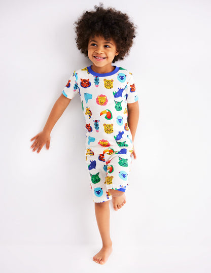 Snug Short John Glow Pyjamas-Multi Animal Faces-2