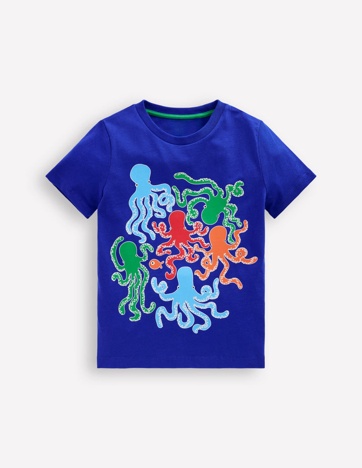 Glow-In-The-Dark T-shirt-Bright Blue Octopus