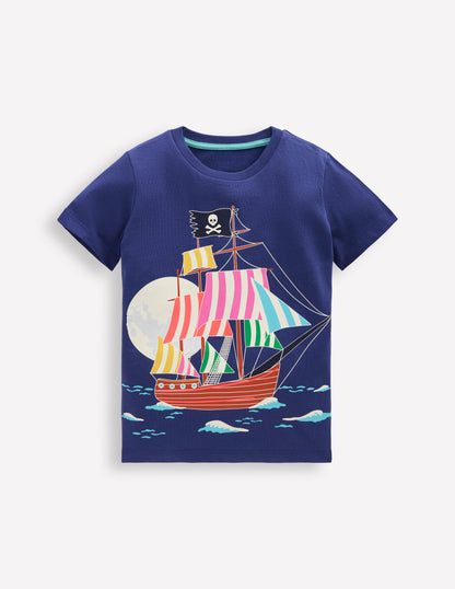 Glow-In-The-Dark T-shirt-Twilight Blue Pirate Ship-1