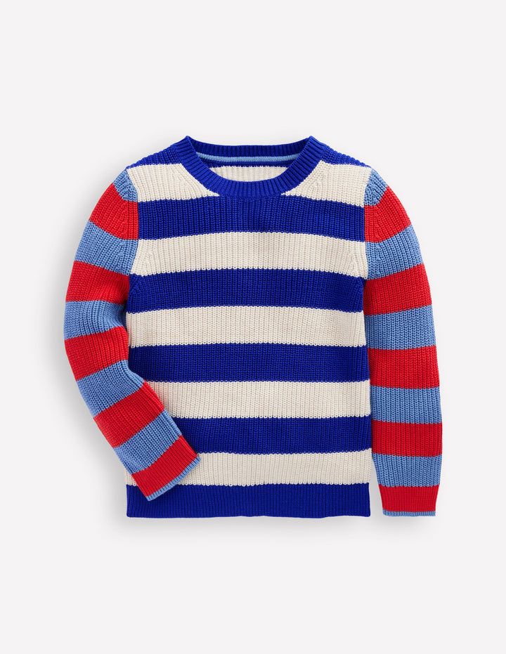Everyday Cotton Sweater-Bright Blue/Ecru Marl Stripe