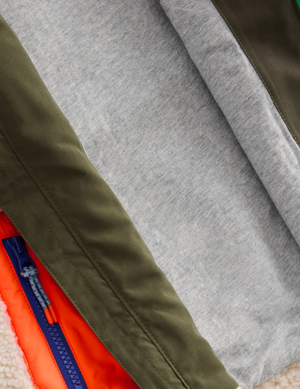 Borg Mix Jacket-Khaki Colourblock - Image 5