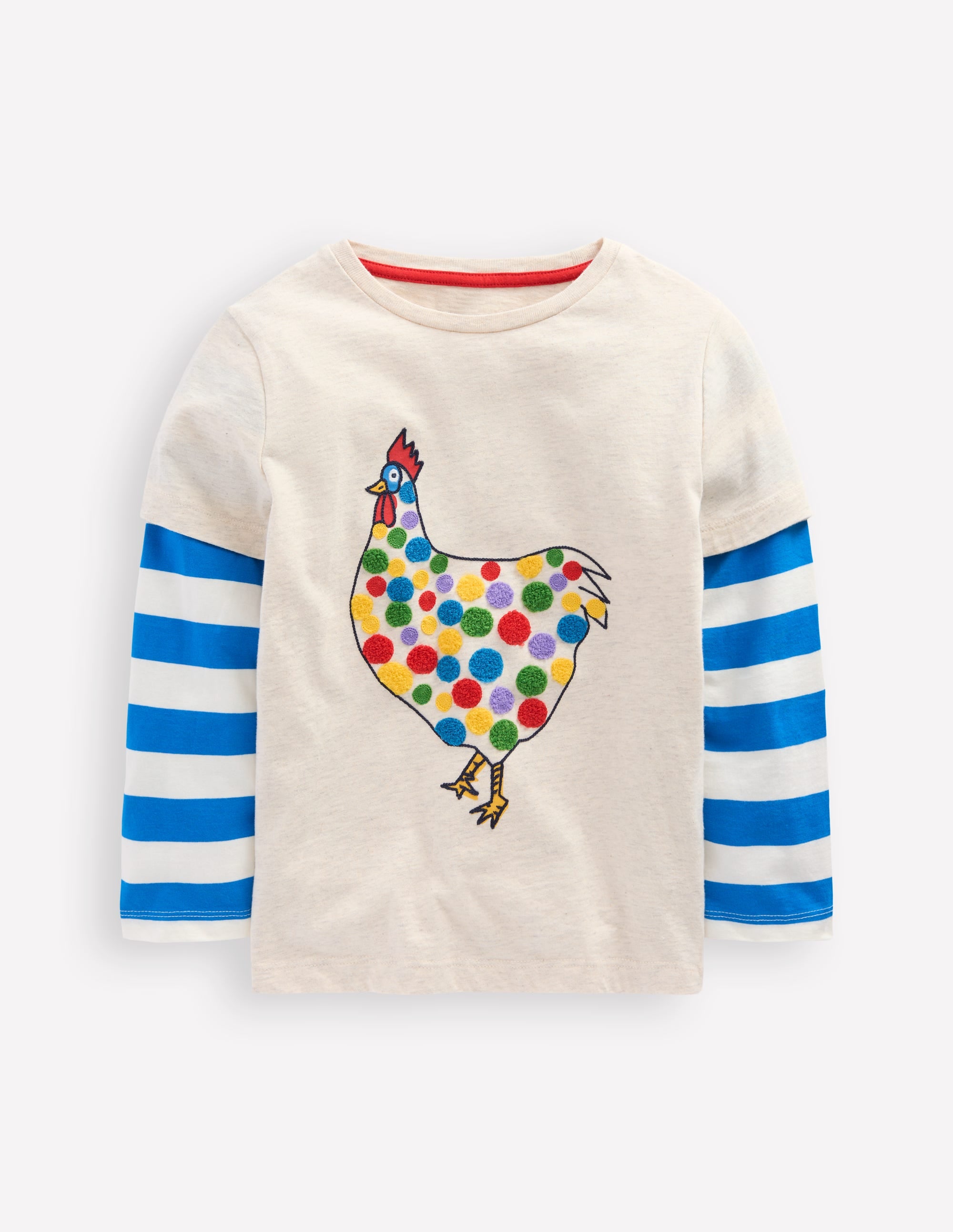 Applique Mock Sleeve T-Shirt-Oatmeal Marl Chicken - Image 1