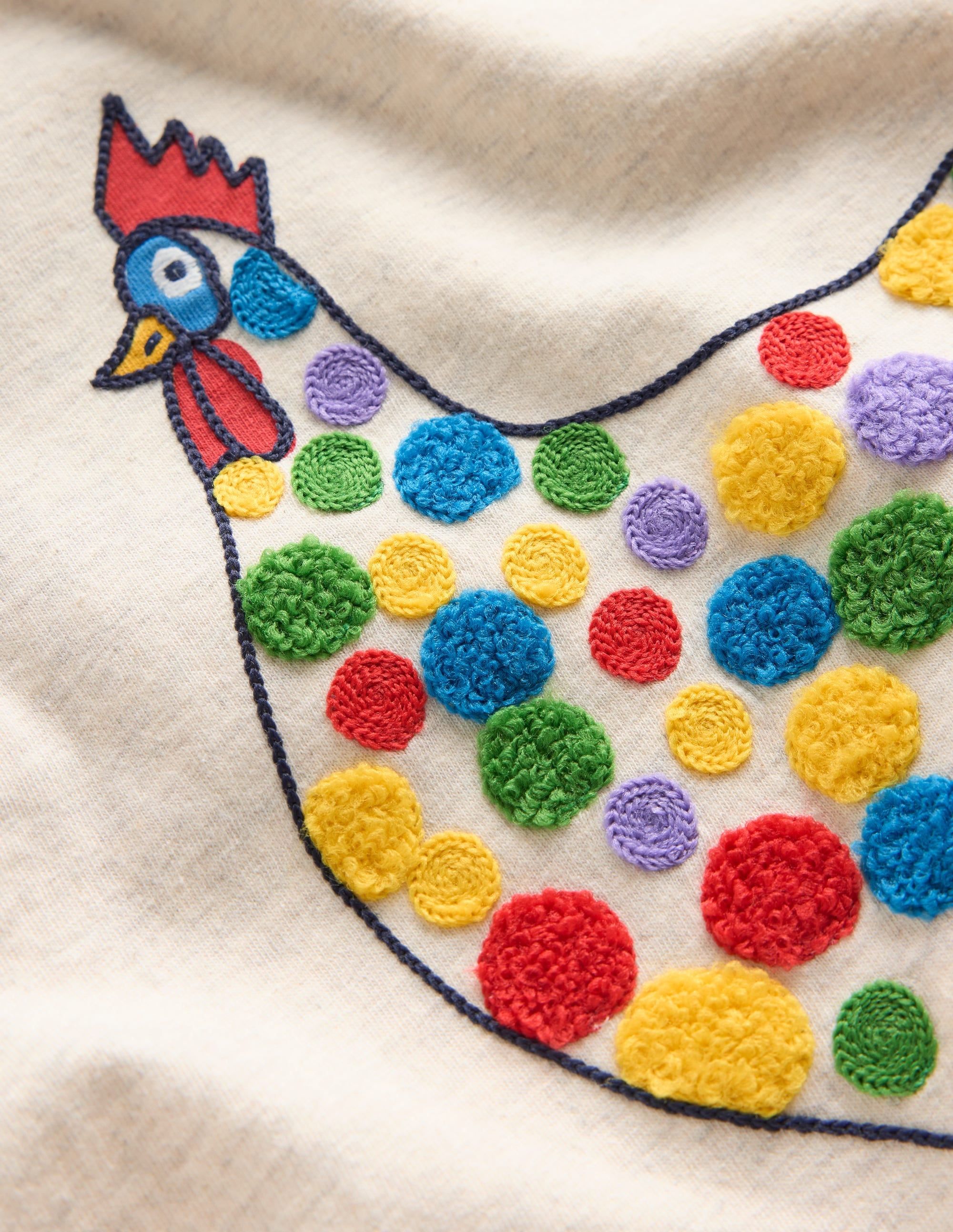 Applique Mock Sleeve T-Shirt-Oatmeal Marl Chicken - Image 3