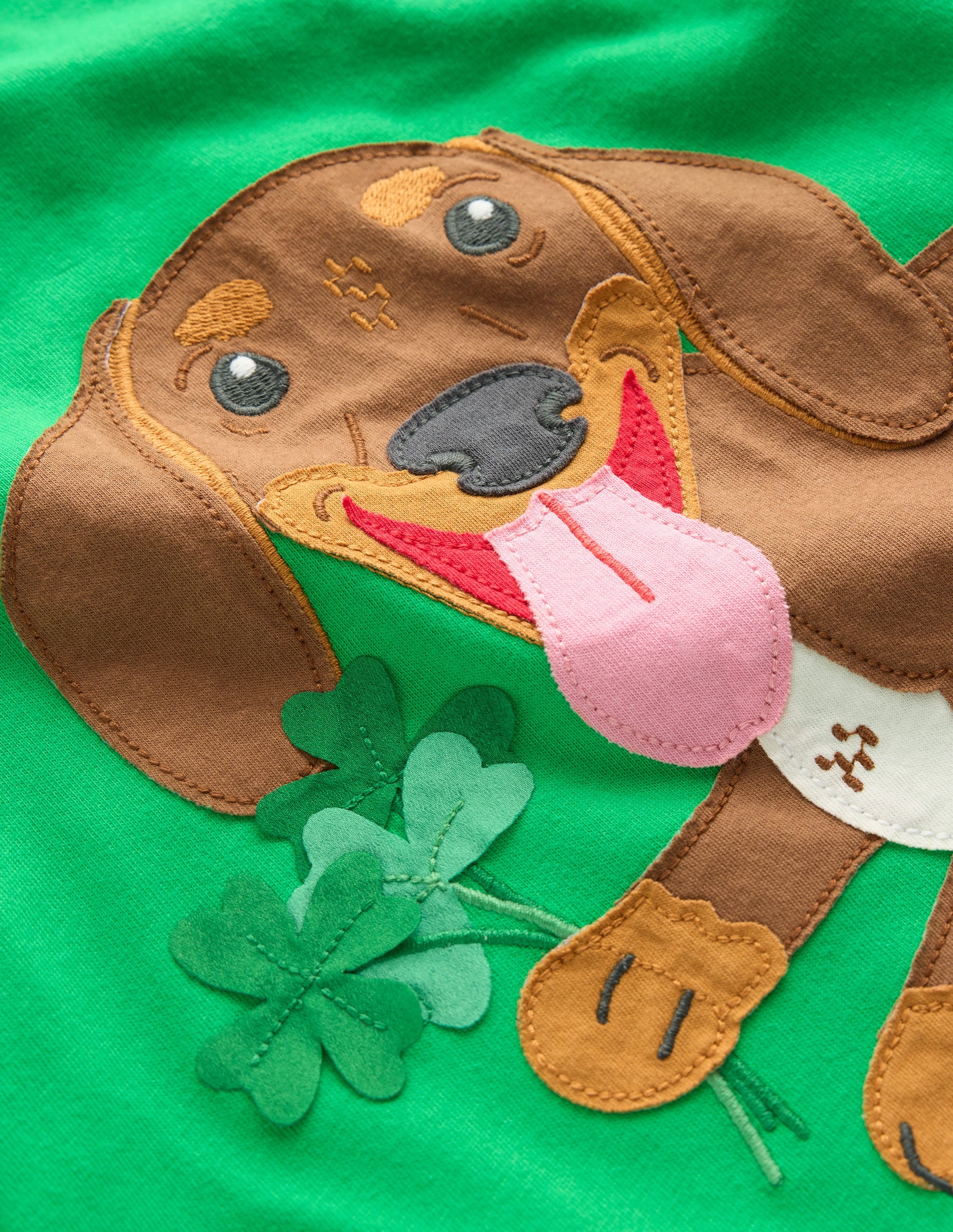 Applique Mock Sleeve T-Shirt-Sapling Green St Paddys Dog - Image 3