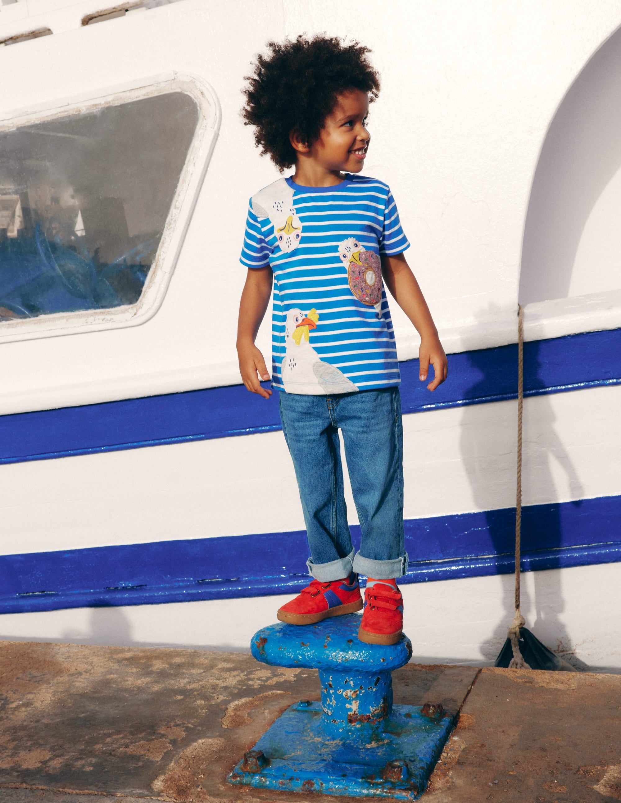 Short Sleeve Appliqué T-shirt-Gallery Blue Stripe Seagulls - Image 4