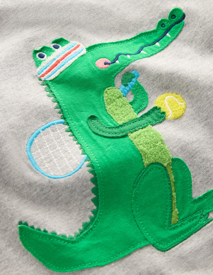 Short Sleeve Appliqué T-shirt-Grey Marl Crocodile