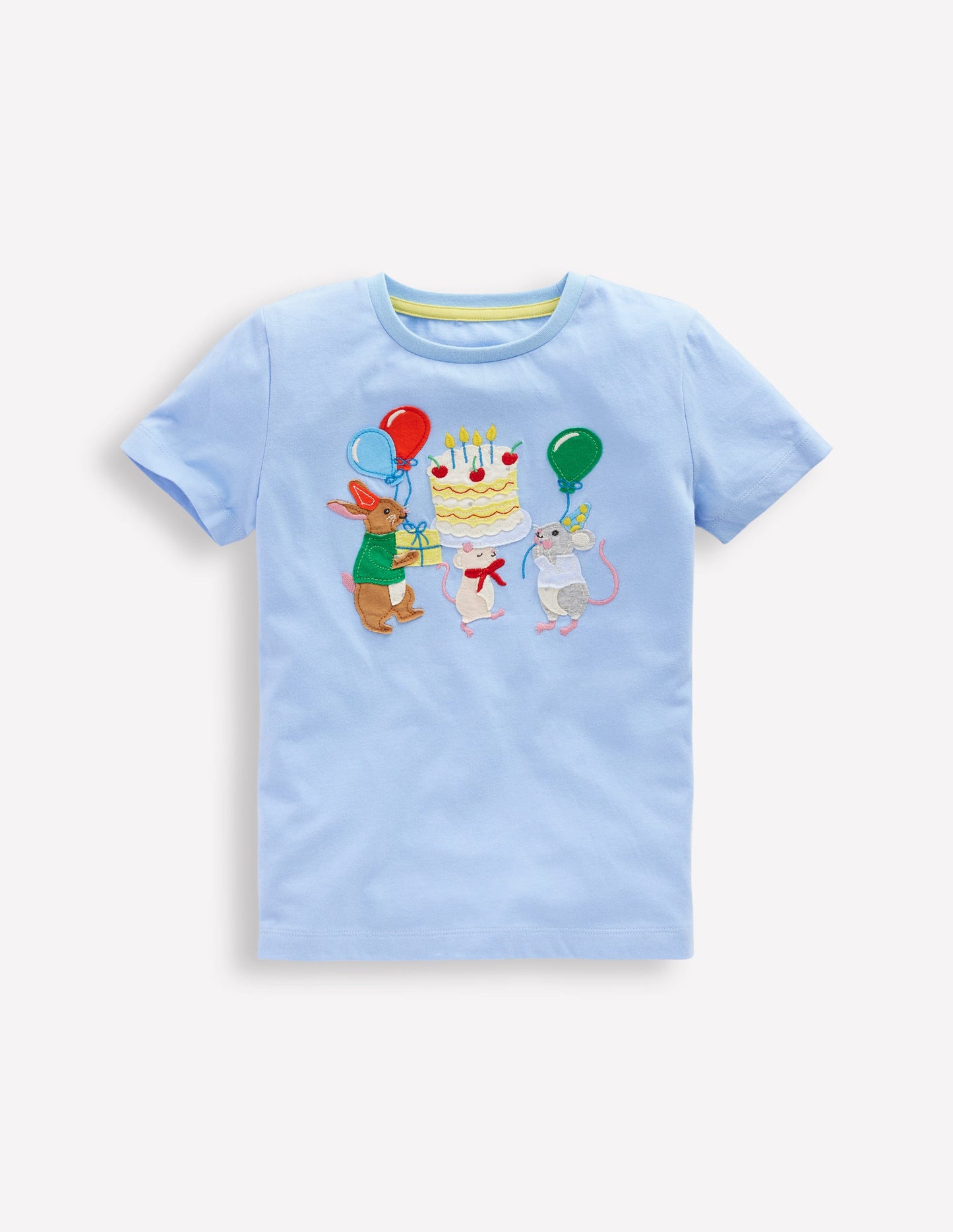 Short Sleeve Appliqué T-shirt-Glacier Blue Birthday Bunnies