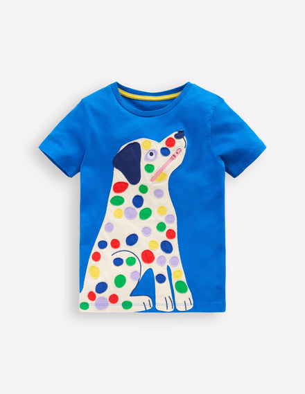 Zipper Applique T-Shirt-Kingfisher Blue Dog